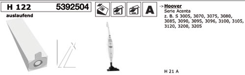H122 PORSZ�V�ZS�K 5db HOOVER S3005-S3205 porsz�v�hoz ew02931