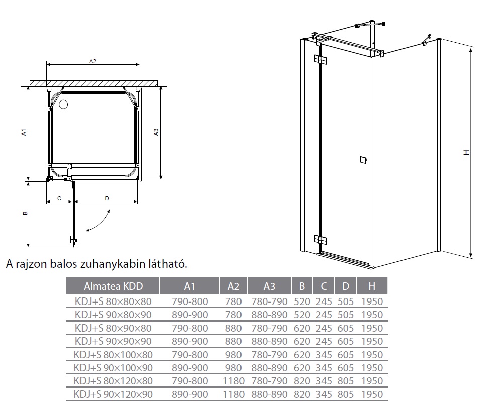 Radaway almatea kdj s 80x80x80 háromoldalú szögletes zuhanykabin ...