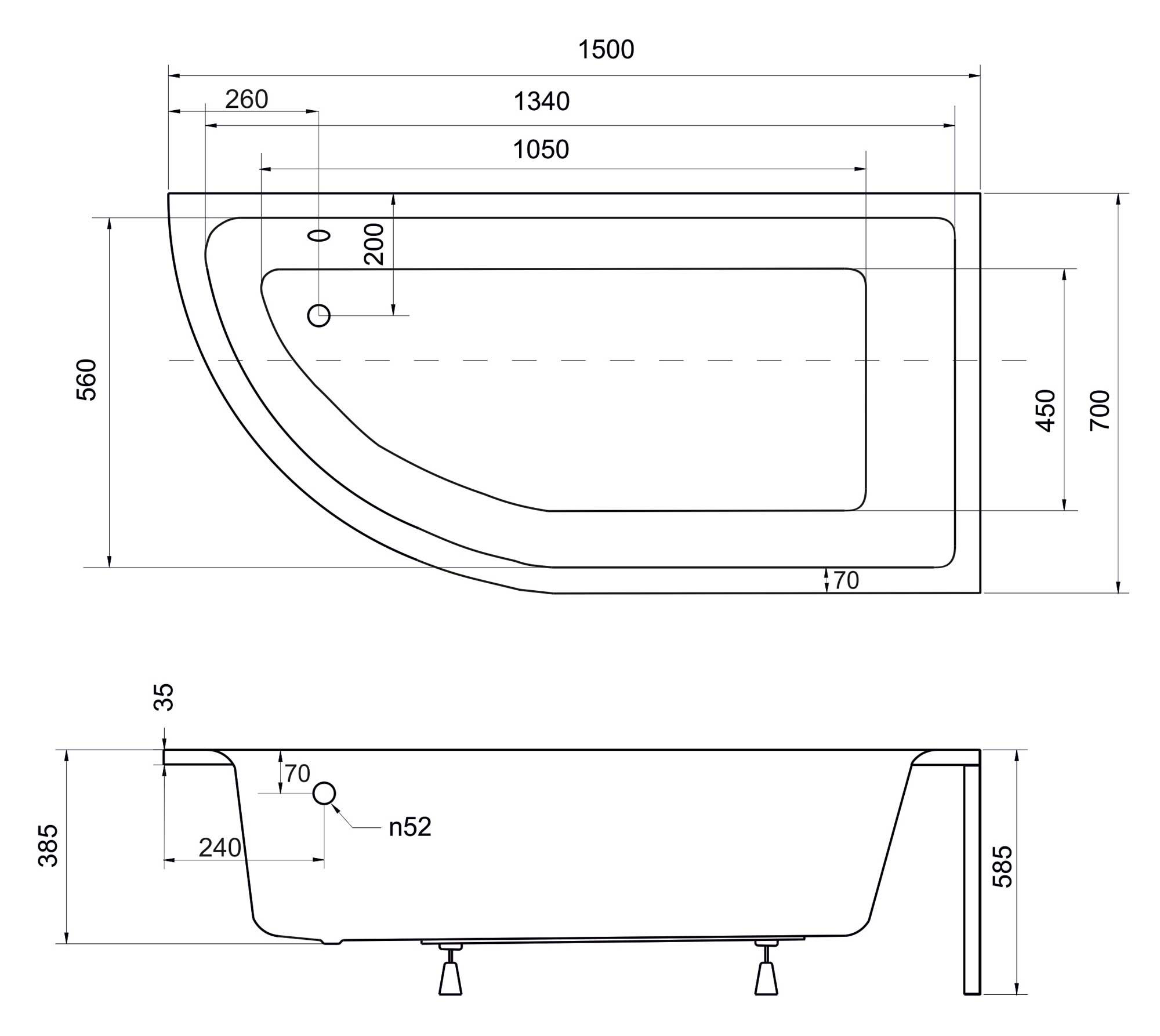 Niagara wellness fanny 150Ã70 cm jobbos asszimetrikus kád ... Kád méretek